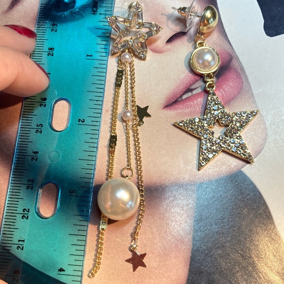 Beautiful Asymmetrical Star Long Earrings - Picture 3 of 5